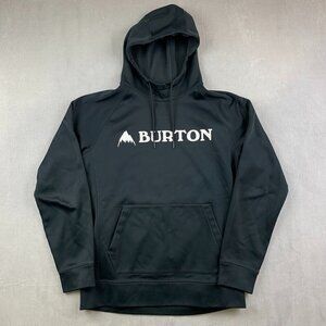 Burton Mens Sweater Small Black Crown Bonded Pullover Hoodie Snowboarding Logo